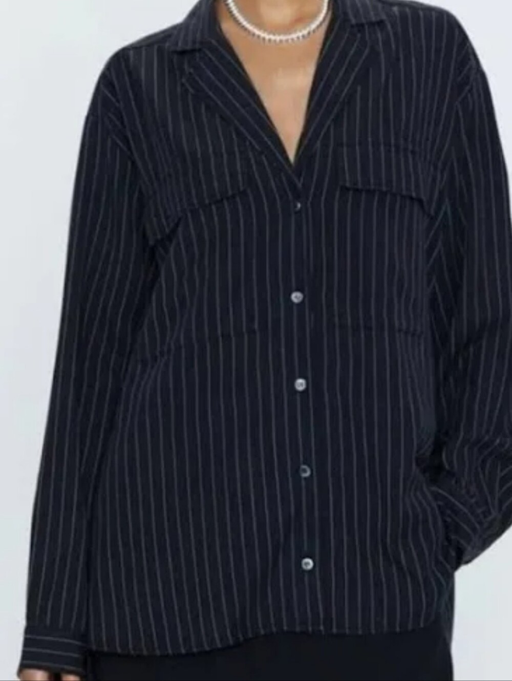 Pistola Black Pinstripe Irene Button Blouse Small
